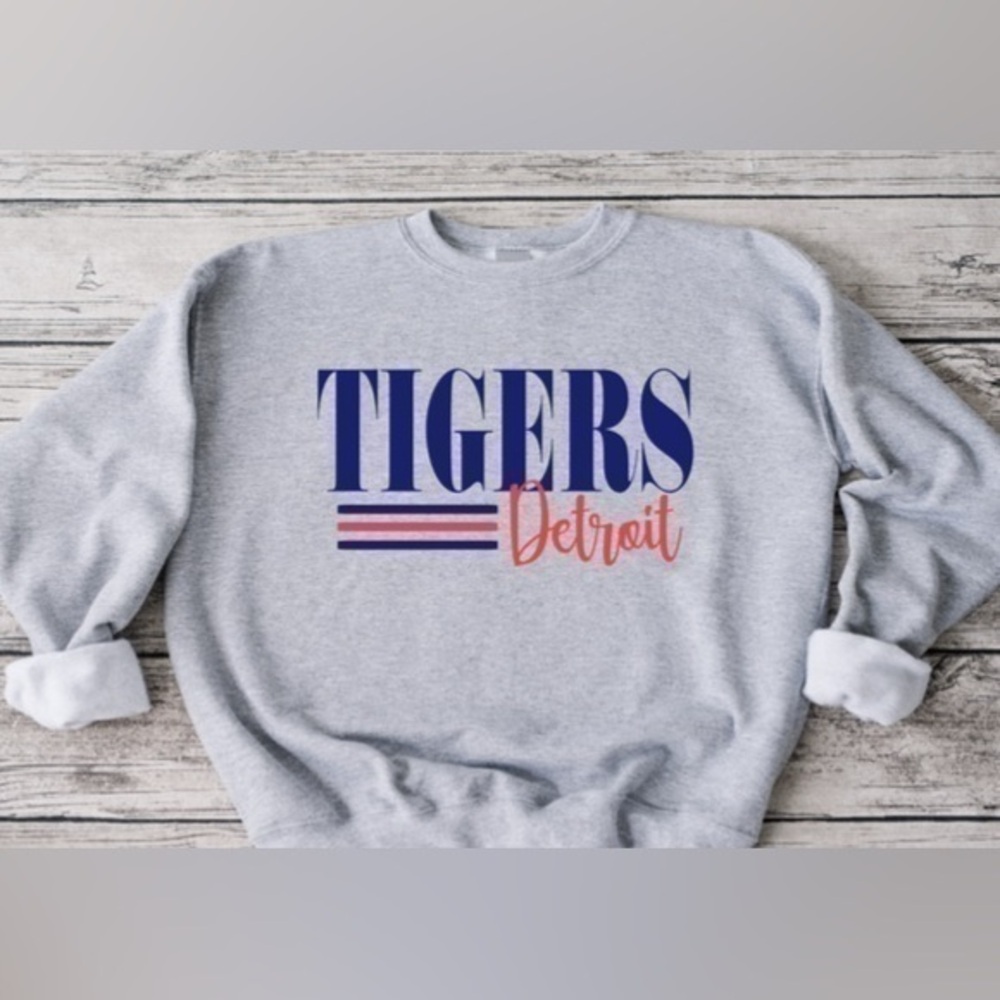 Detroit Tigers Striped Crewneck- gray